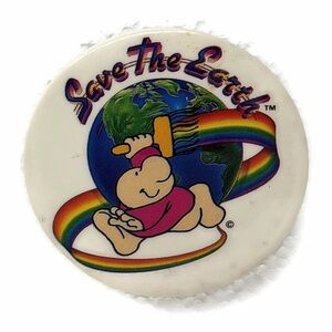 Vintage Ziggy Save The Earth Rainbow Button Pin